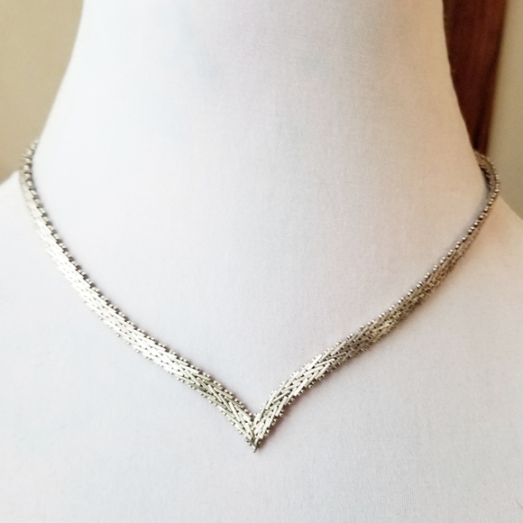 Vintage Jewelry - Vintage Taxco V chevron necklace Sterling Silver 925 TJ-19 woven link Mexico